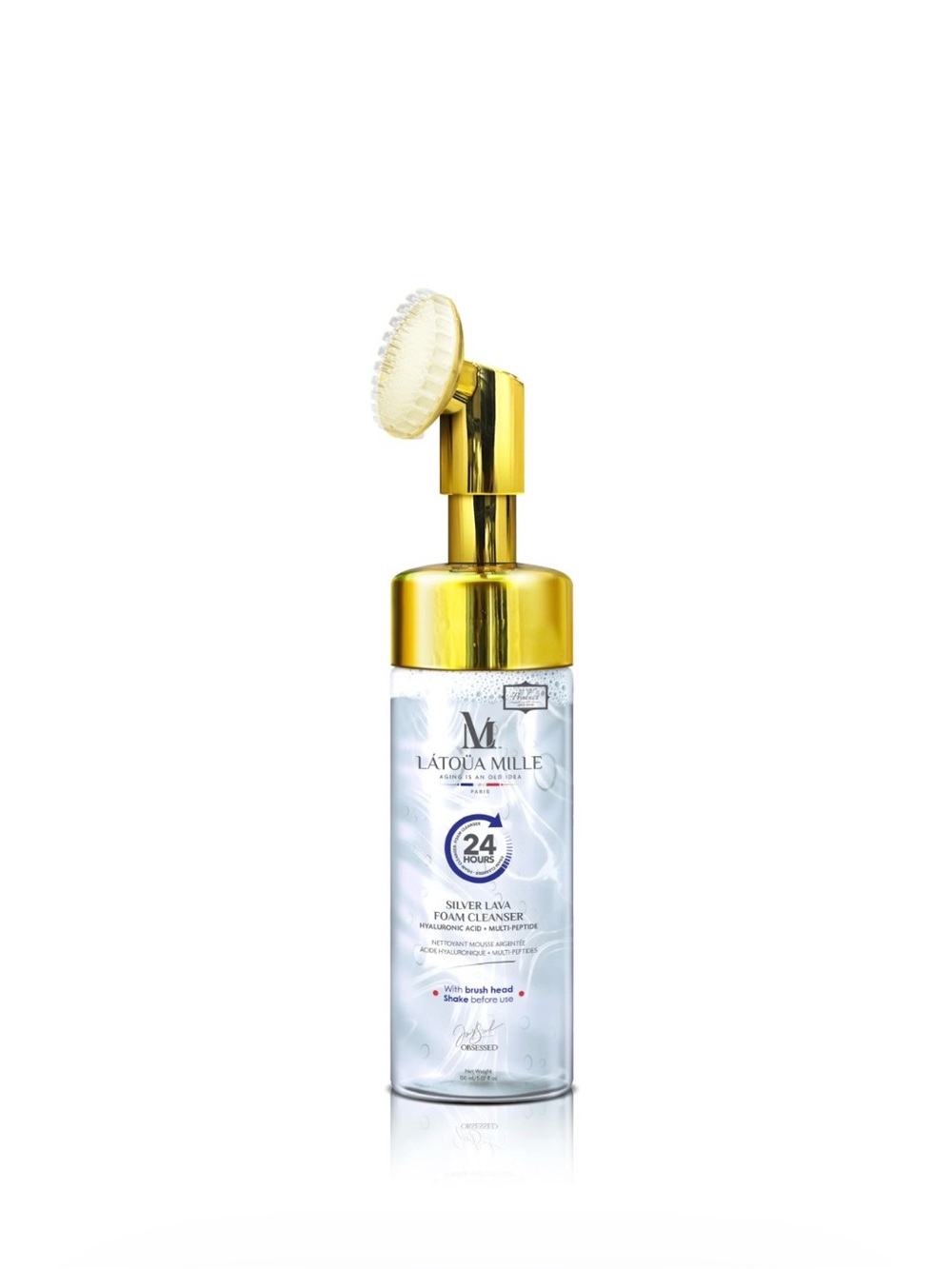 LATOUA MILLE Silver Lava Foam Cleanser Hyaluronic Acid + Multi-Peptide W Brush
